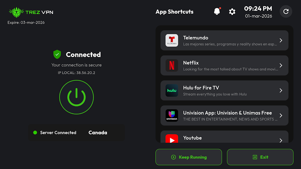 Trez VPN interface
